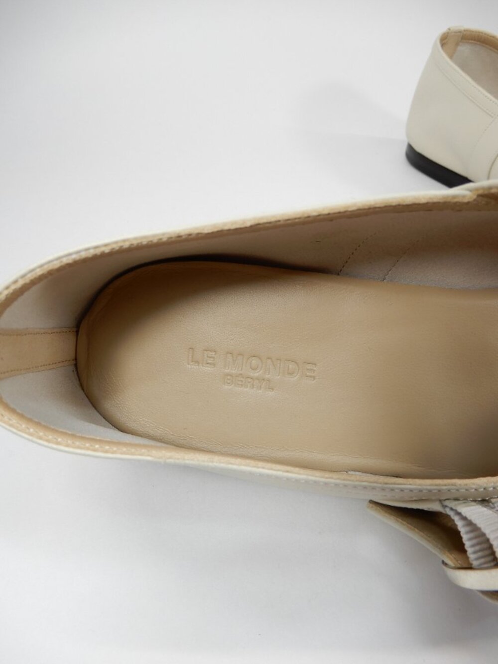 LE MONDE BERYL Mary Jane Ballet Flat 38 7.5 Ecru Lambskin Leather Square Toe NEW - Picture 11 of 16